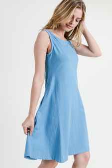 Lady's Sleeveless Comb-Cotton A-Line Dress with Pockets style 3