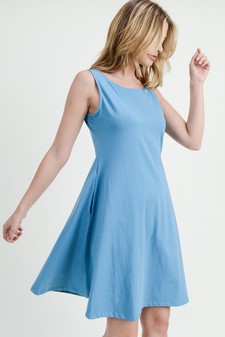 Lady's Sleeveless Comb-Cotton A-Line Dress with Pockets style 5