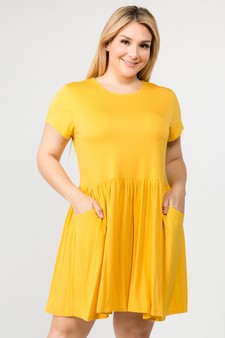 Women's Short Sleeve Babydoll Dress with Pockets