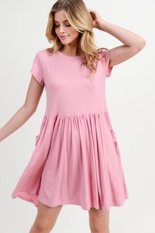 Women's Short Sleeve Babydoll Dress with Pockets style 2