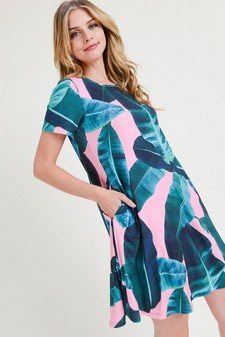 Women's Palm Leaf Print Fit and Flare Dress style 2