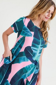 Women's Palm Leaf Print Fit and Flare Dress style 3