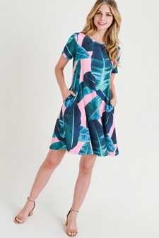 Women's Palm Leaf Print Fit and Flare Dress style 7