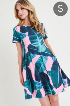 Women's Palm Leaf Print Fit and Flare Dress