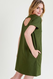 Women's Short Sleeve Cut Out Back Dress with Pockets
