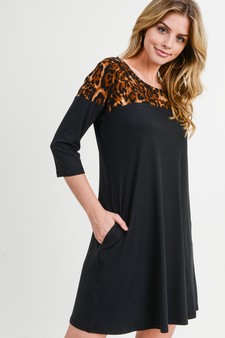 Women's 3/4 Sleeve Cheetah Print A-Line Dress style 3