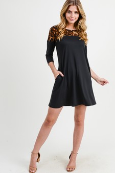 Women's 3/4 Sleeve Cheetah Print A-Line Dress style 6