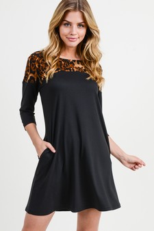 Women's 3/4 Sleeve Cheetah Print A-Line Dress
