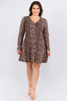 Women's Leopard Button Front A-Line Dress style 4