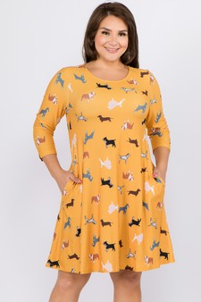 Women's Novelty Dog Print A-Line Dress