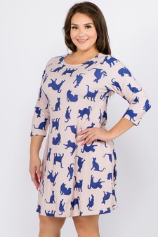 Women's Novelty Kitty Print A-Line Dress style 3