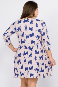 Women's Novelty Kitty Print A-Line Dress style 4