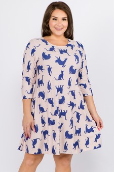 Women's Novelty Kitty Print A-Line Dress