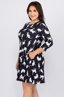 Women's Novelty Kitty Print A-Line Dress style 2