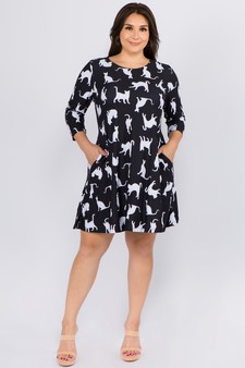 Women's Novelty Kitty Print A-Line Dress style 5