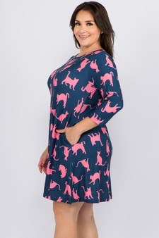 Women's Novelty Kitty Print A-Line Dress style 2