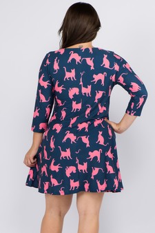 Women's Novelty Kitty Print A-Line Dress style 3