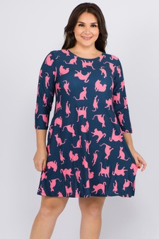 Women's Novelty Kitty Print A-Line Dress style 4