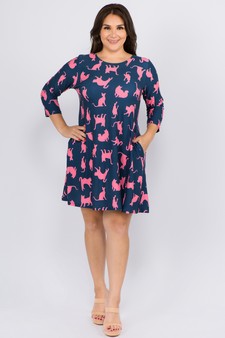 Women's Novelty Kitty Print A-Line Dress style 5