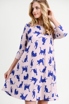 Women's Novelty Kitty Print A-Line Dress style 2