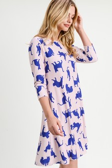 Women's Novelty Kitty Print A-Line Dress style 3