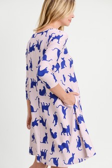 Women's Novelty Kitty Print A-Line Dress style 4