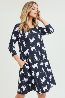 Women's Novelty Kitty Print A-Line Dress style 2