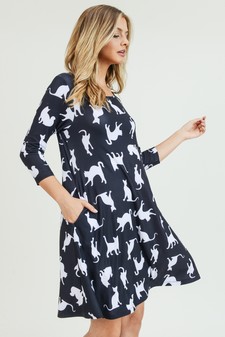 Women's Novelty Kitty Print A-Line Dress style 3