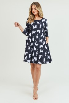 Women's Novelty Kitty Print A-Line Dress style 6