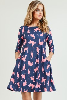 Women's Novelty Kitty Print A-Line Dress style 2