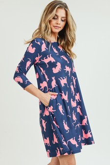 Women's Novelty Kitty Print A-Line Dress style 3