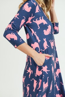 Women's Novelty Kitty Print A-Line Dress style 5