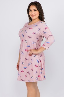 Women's Novelty Bird Print A-Line Dress style 2