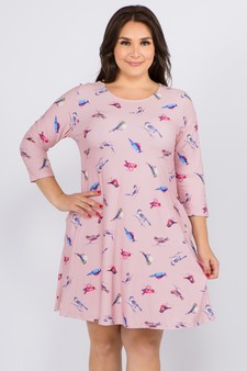 Women's Novelty Bird Print A-Line Dress style 4