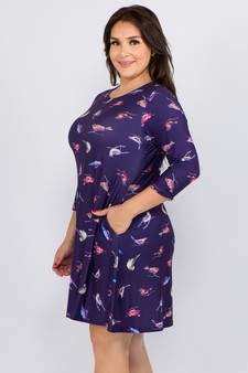 Women's Novelty Bird Print A-Line Dress style 2