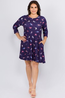 Women's Novelty Bird Print A-Line Dress style 5
