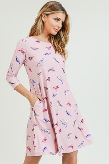 Women's Novelty Bird Print A-Line Dress style 2