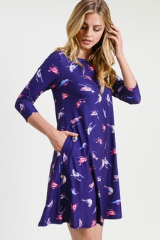 Women's Novelty Bird Print A-Line Dress style 4