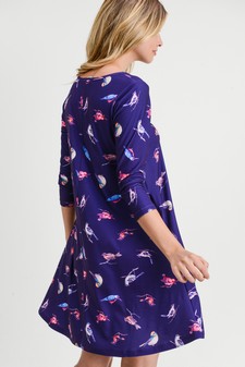 Women's Novelty Bird Print A-Line Dress style 5