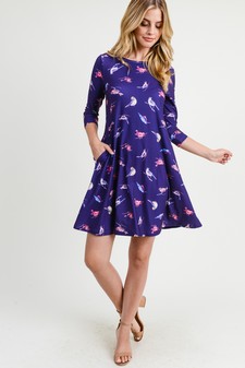 Women's Novelty Bird Print A-Line Dress style 7