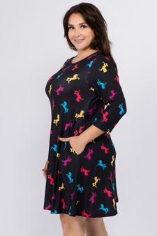 Women's Novelty Unicorn Print A-Line Dress style 2
