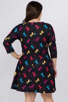 Women's Novelty Unicorn Print A-Line Dress style 3
