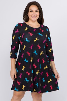 Women's Novelty Unicorn Print A-Line Dress style 4