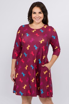 Women's Novelty Unicorn Print A-Line Dress style 4