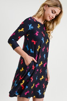 Women's Novelty Unicorn Print A-Line Dress style 2