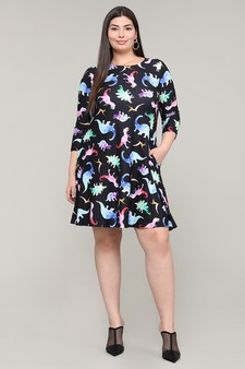 Women's Novelty Dinosaur Print A-Line Dress style 5