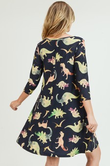 Women's Novelty Dinosaur Print A-Line Dress style 3