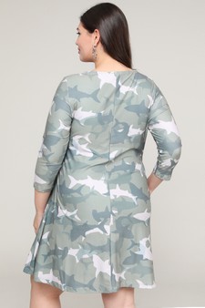 Women's Camouflage Shark Print A-Line Dress style 3