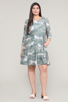 Women's Camouflage Shark Print A-Line Dress style 5