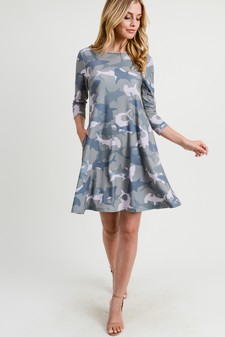 Women's Camouflage Shark Print A-Line Dress style 5